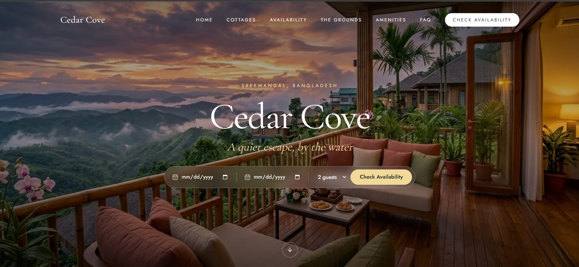Cedar Cove Resort luxury eco-lodge website preview
